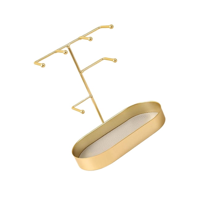 Jewelry Organizer Stand Tray Display Rack for Rings Gold Jewelry Tree PU Leather Pad
