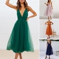thumbnail image 1 of Dream Lifestyle Sleeveless Deep V-Neck Evening Dress Net Yarn Flowy Hem Sling Backless Women Midi Gauze Dress Female Clothing, 1 of 8