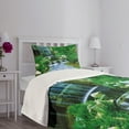 thumbnail image 5 of Ambesonne Nature Quilted Bedspread Set 2 Pcs, Waterfall Rocks Forest, Twin Size, Fern Green Pale Blue, 5 of 6