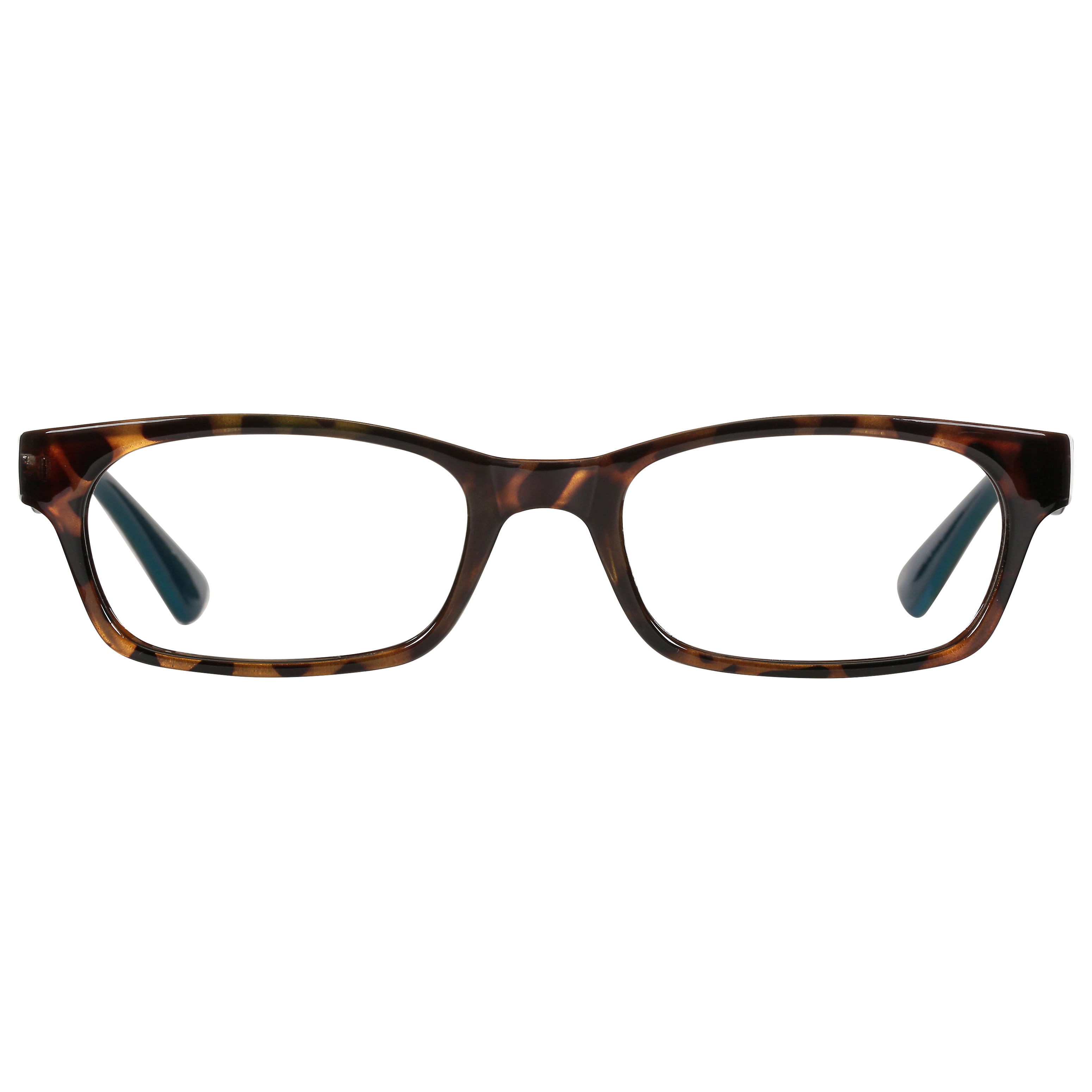 (2 pack) M+ Womens Rectangular Plastic Reading Glasses 1.25 Colleen in Tortoise with Teal Inner Color