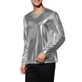 thumbnail image 4 of INSPIRE CHIC Men's T-Shirts Round Neck Long Sleeve Shiny Top XL Silver, 4 of 7