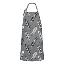 Gray Boho Tribal Feathers Pattern Apron-Garden Aprons for Women with Pockets-Cotton Linen Waterproof Kitchen Cooking Gardening Aprons Adjustable for Kitchen,Cooking,BBQ and Salon 33x27 Inch