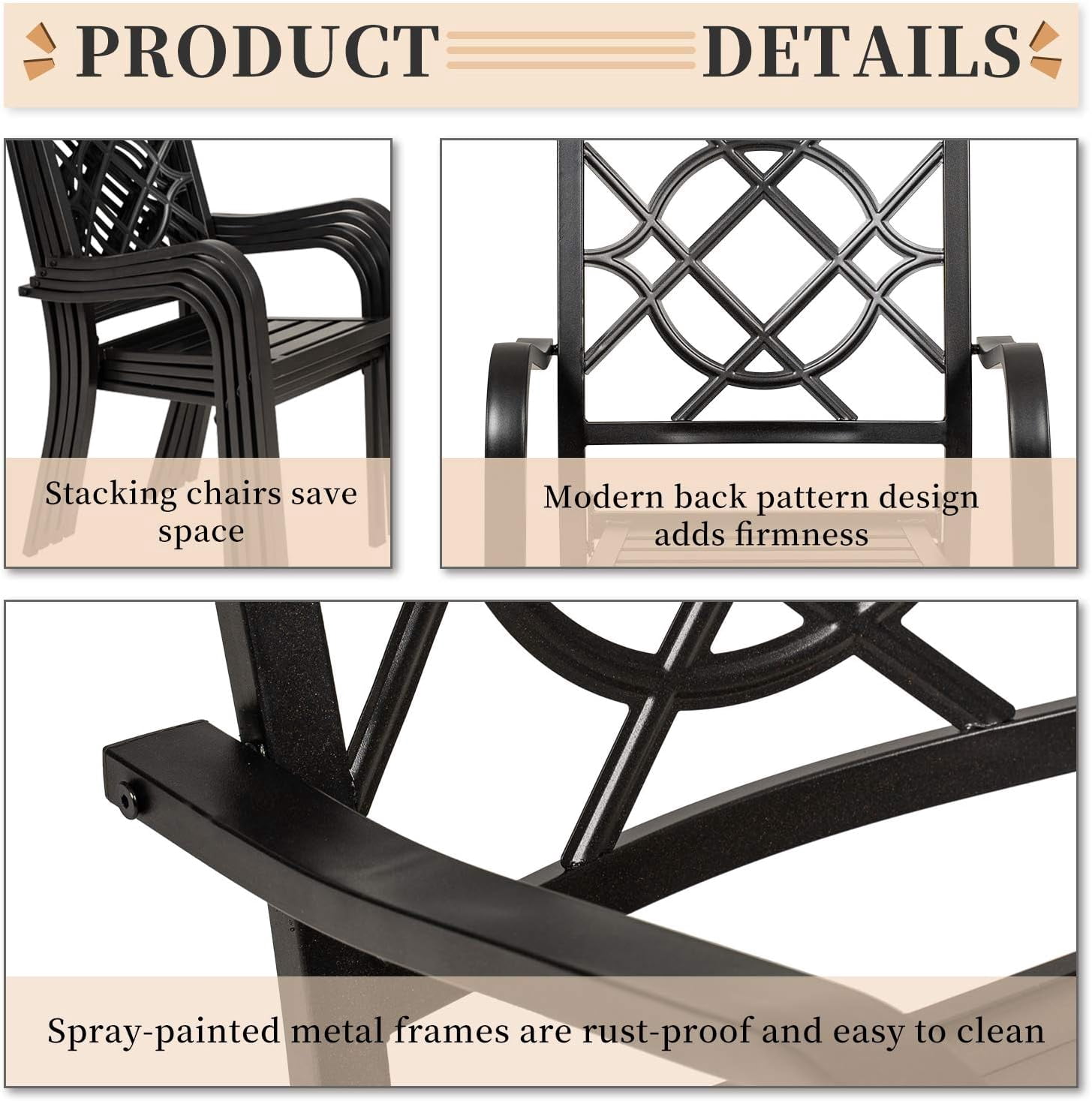 Suncrown 5-Piece Metal Outdoor Patio Dining Set with Square Table, Black