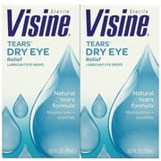 Visine Tears Dry Eye Relief Eye Drops Natural Tears Formula 0.50 Oz, 2-Pack