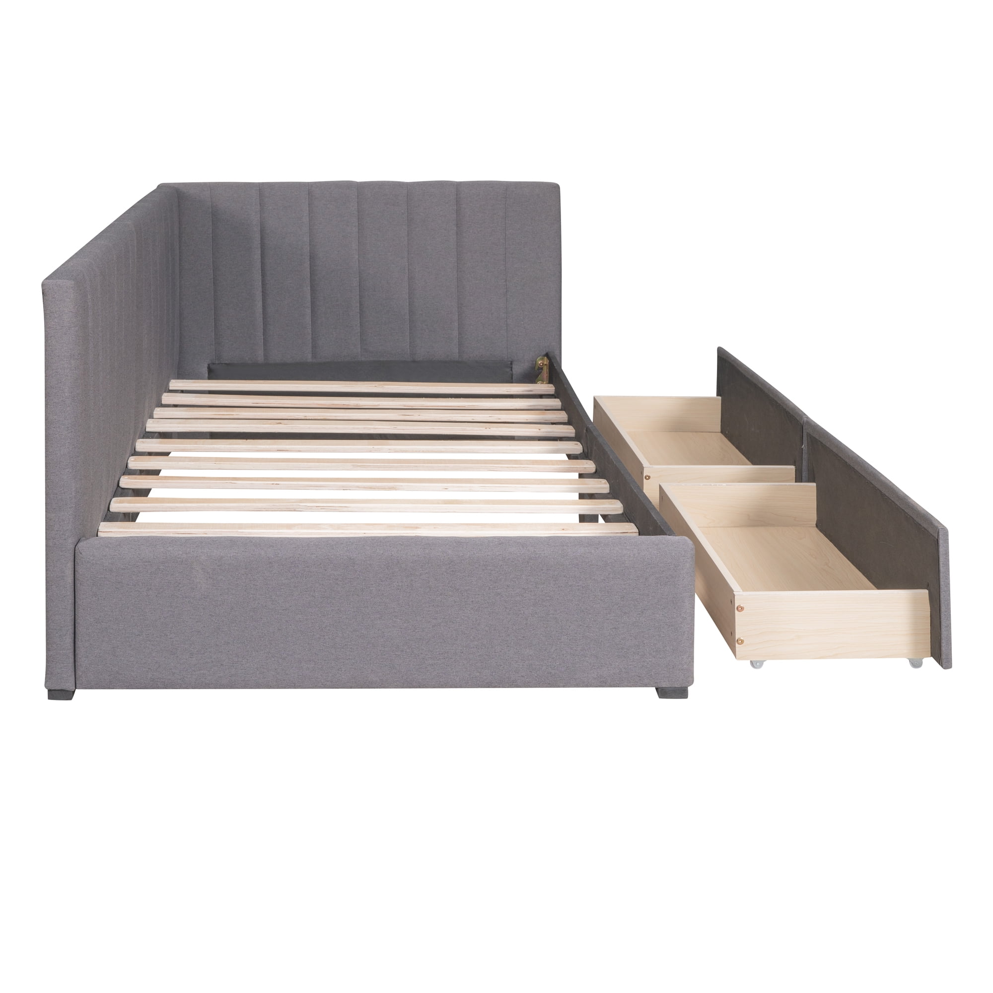 Aukfa Upholstered Daybed with Two Storage Drawers, Twin Sofa Bed Daybed, Gray