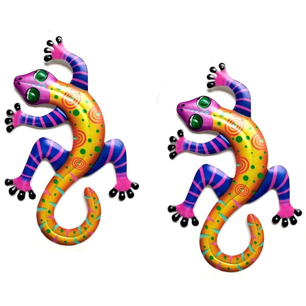 Monstrate Paquete de 2 estatuas de decoración de pared Animal Metal dormitorio sala de estar jardín balcón porche Patio al aire libre interior figurita Jardín y Patio Amarillo Monstrate HA064345-04