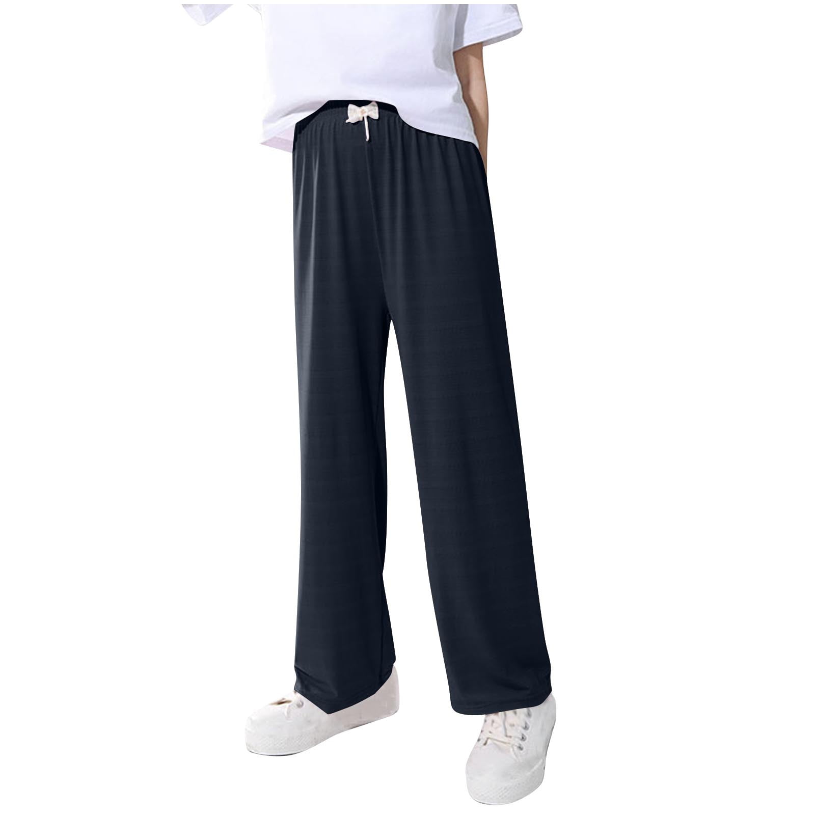 UAMVSH Wide Leg Pants for Kids Girls High Waist Loose Fit Flowy Trousers Thin Lightweight Soft Casual Pants Fall Outfits(12-13 Years Black)
