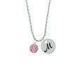 thumbnail image 2 of Delight Jewelry Silvertone Small Sparkle Pink AB Softball Silvertone Script Initial Disc - M - Charm Necklace, 20"+3", 2 of 4