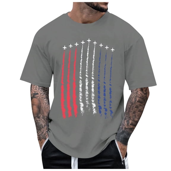 Caqnni Mens Independence Day Fashion 4th of July Printed Short Sleeve Casual Comfortable Base T Shirt Loose Top(Dark Gray,XL)