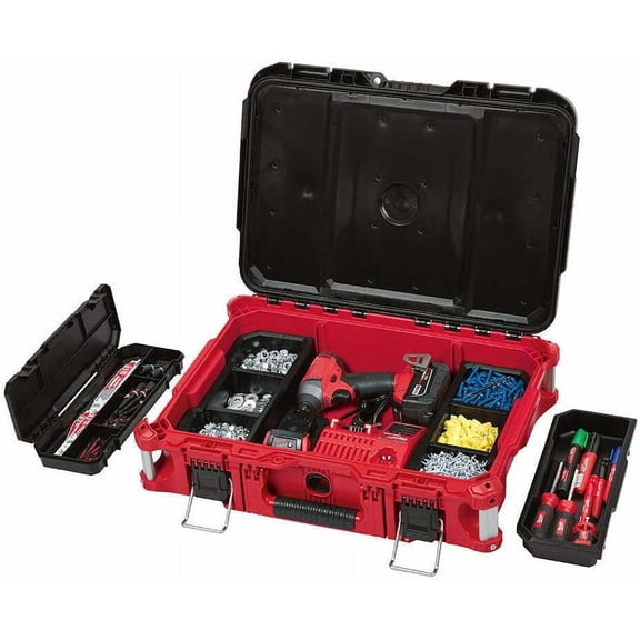 48-22-8424 For Milwaukee Packout Tool Box, Packout Tool Box 22 in. Tool Box with IP65 Level Waterproof, 75lbs Weight Capacity, box 22.1 x 16.1 x 6.6 in (L x W x H)