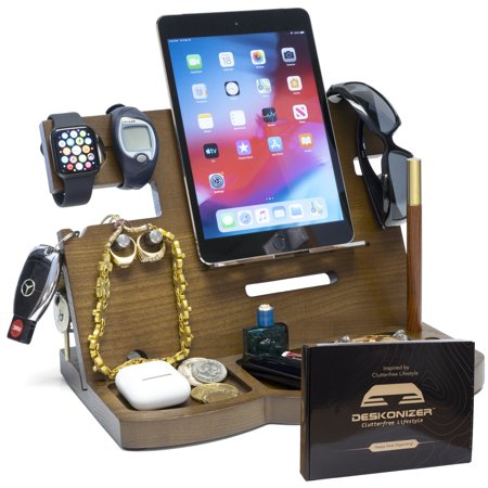 Cellphone Stand Wooden Gift for Men Women Wallet Stand Watch Organizer Men Husband Wife Anniversary Dad Birthday Nightstand Purse Father Graduation Male Idea Gadgets Gift Men Women Father's Day
