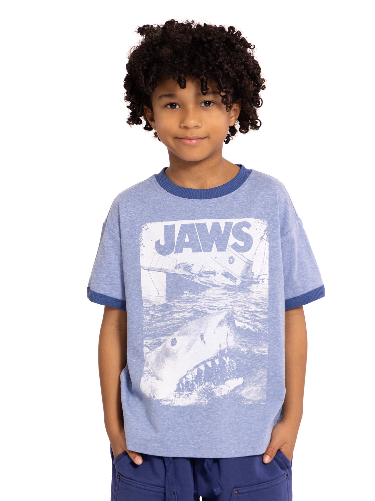 Jaws Boys Graphic Button Shirt with Short Sleeves, Sizes 4-18