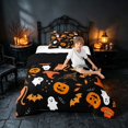 thumbnail image 3 of Homewish Halloween Ghost Bat Twin Comforter Sets, Cute Witch Hat Cat Bedding Set, Black Orange, Black Reversible, 2-Piece 1 Comforter and 1 Pillowcase, 3 of 5
