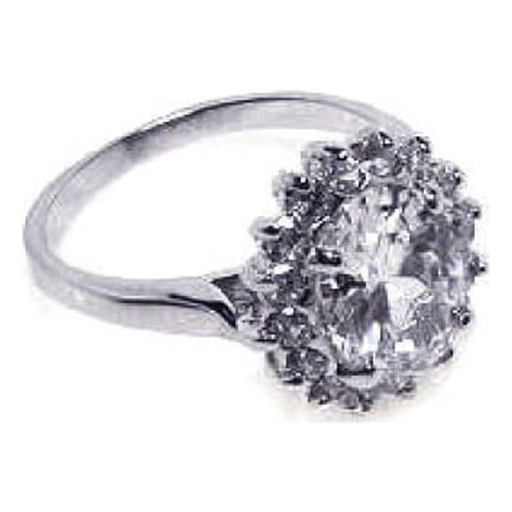 Clear Cluster Cubic Zirconia Flower Ring Rhodium Plated Sterling Silver Size 8