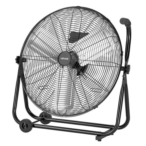 VEVOR Industrial Shop Fan, 24 Inch Floor Drum Fan, High Velocity 7500 CFM, Heavy Duty Aluminum Blades, 3 Speeds, 360 Degree Tilt, Ideal for Commercial, Garage, Warehouse, Basement, Workshop, Black