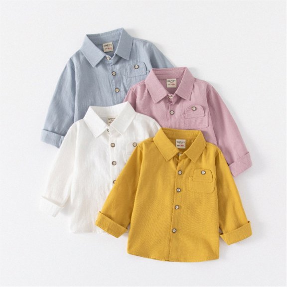 Boy'S Long Sleeve Button-Down Shirt Kids Solid Collar Fashion Dress Shirts, Boys Tops 6-12 Months 12-24 Months 2t 3t 4t 5t 6t 7t 8t 9t Children 18-24 Months