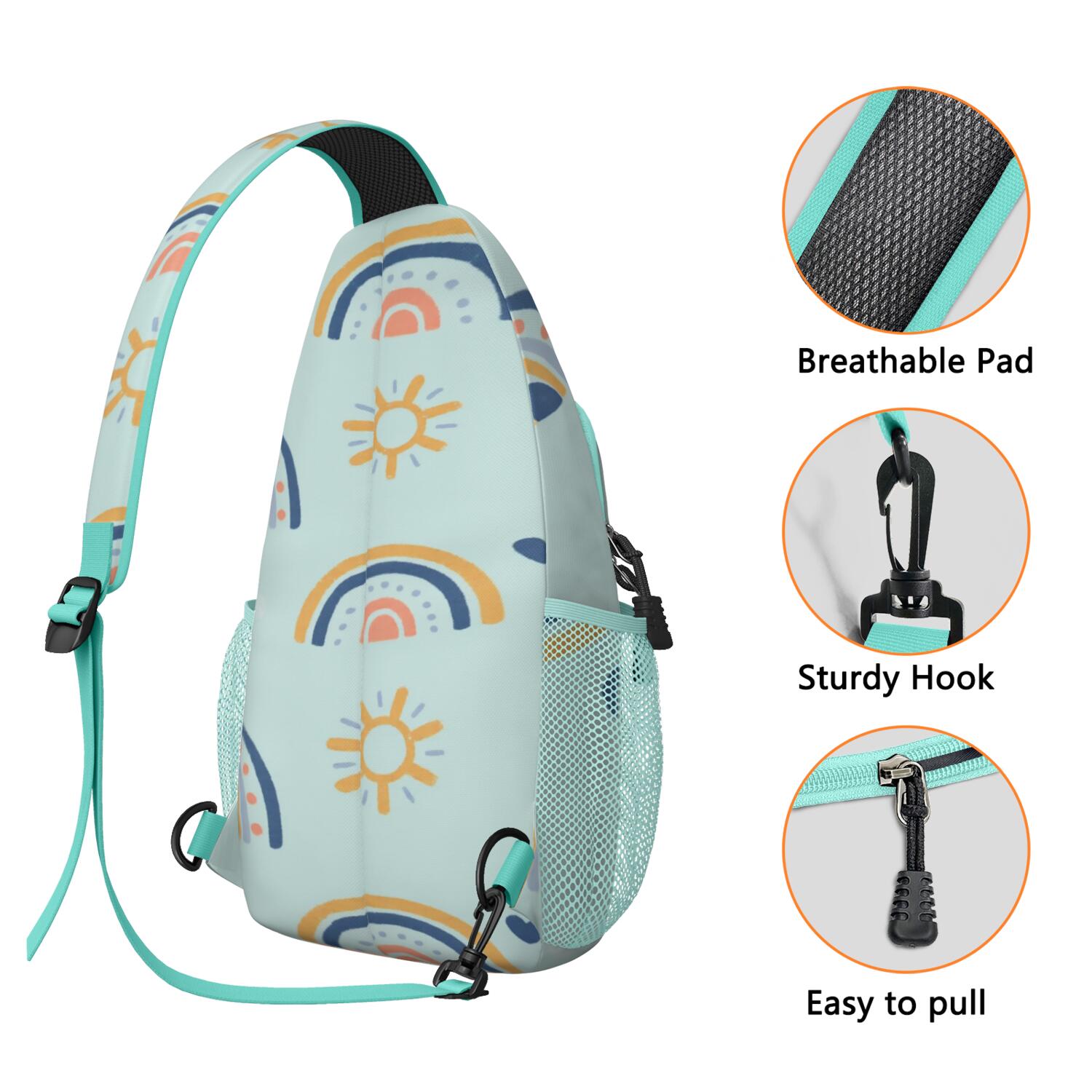 Chest Bag Crossbody Shoulder Bag Crossbody Shoulder BagHiking Sling Backpack for Men Women Travelers Rainbow Cartoon