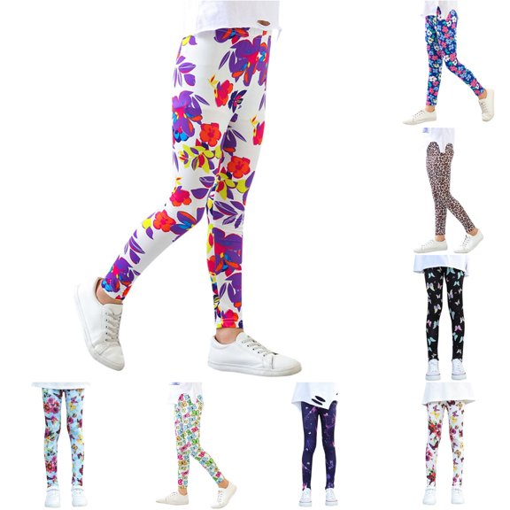 CUZIBR Kids Girls Ankle Length Leggings Colorful Butterfly Print Stretch Leggings Soft Slim Fit Pants For Summer School Daily Casual Outdoor Play Fashion Bottoms,Yellow,10-11 Years