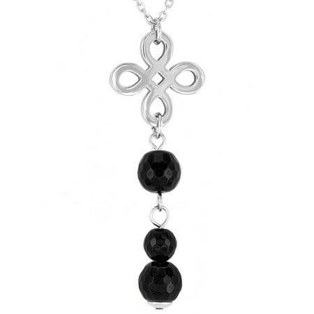 Agate Plastic Necklace - Black Agate Dangling Beads Drop Stainless Steel Necklace - 18