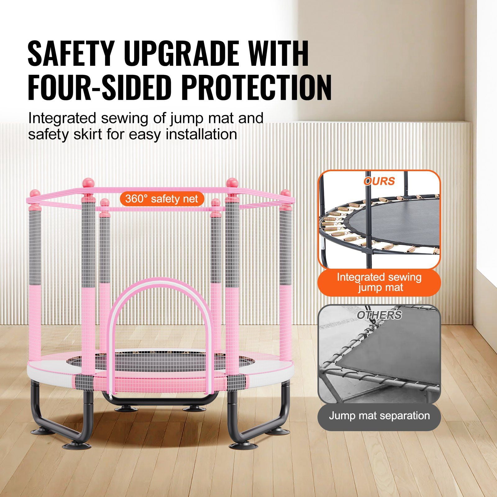 60 Inch Kids Trampoline with Safety Enclosure Net and Basketball Hoop 5FT Indoor Outdoor Mini Trampoline for Toddlers 3+ Years Pink Birthday Christmas Gifts