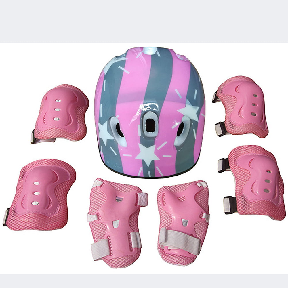 7pcs/Set Boys/Girls/Kids Safety Helmet & Knee & Elbow Pad Kit For Skating Bike 