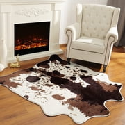 Softlife Luxury Faux Cowhide Rug Cow Rugs For Living Room Bedrooms Soft Animal Print Carpet,4.6x5.2,Coffee