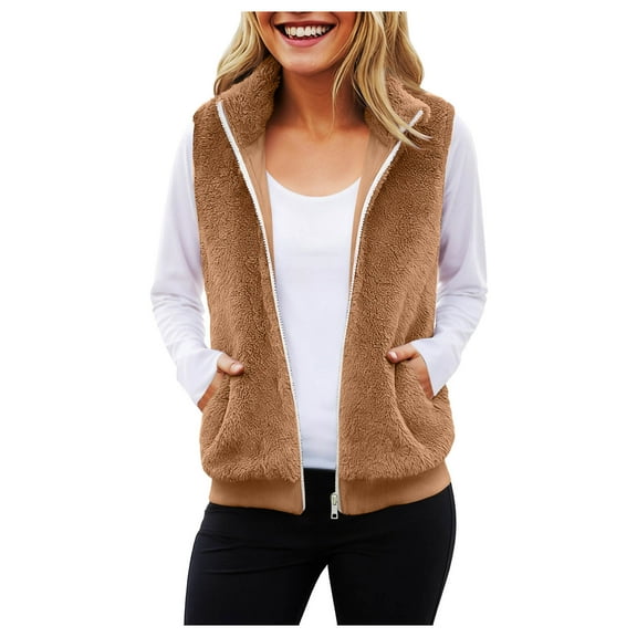 Women's Oversized Sherpa Vest Casual Warm Fleece Fuzzy Jackets Sleeveless Zip Up Cozy Vests Outerwear with Pockets