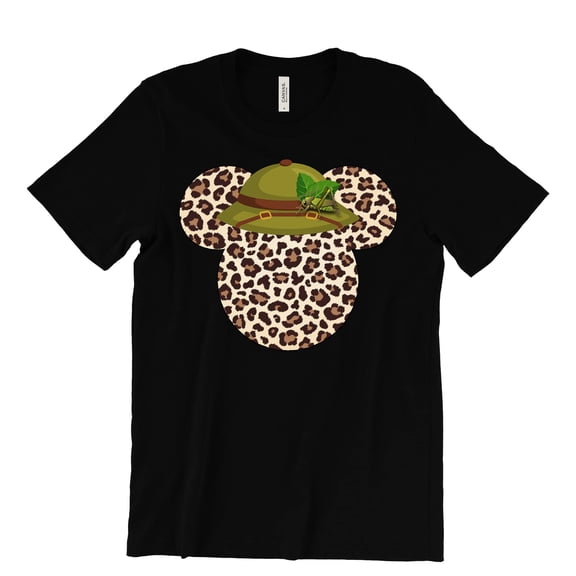 Leopard Print Mickey Ears with Safari Hat Shirt, Animal Kingdom Shirt for Men Women, Matching Couples Tshirt (XX Large, Black Mickey)