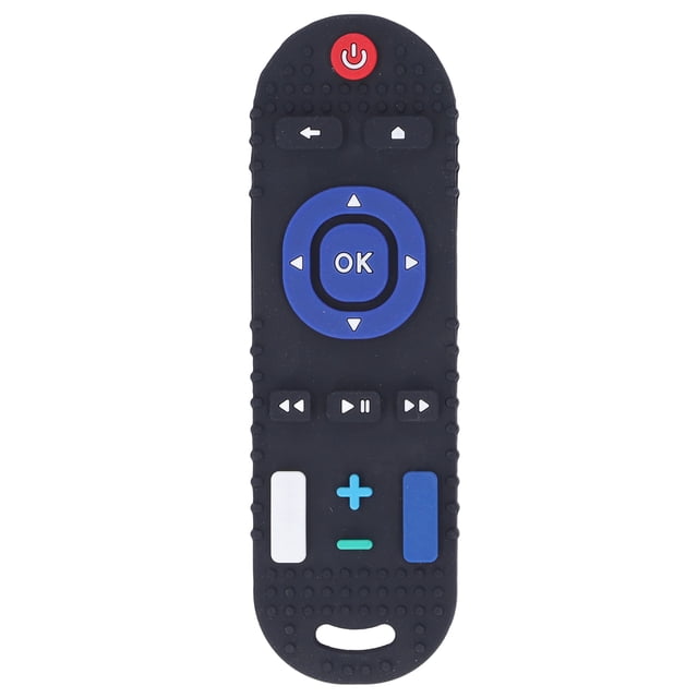 Juguete de dentición de silicona con forma de control remoto para TV, alta simulación, múltiples botones, texturado, mordedor para bebé, color negro