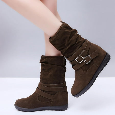 

Zunfeo Women Winter Boots- Offer Solid Warm Slouch Boots Chelsea Boots Christmas Gifts Clearance Brown 4.5