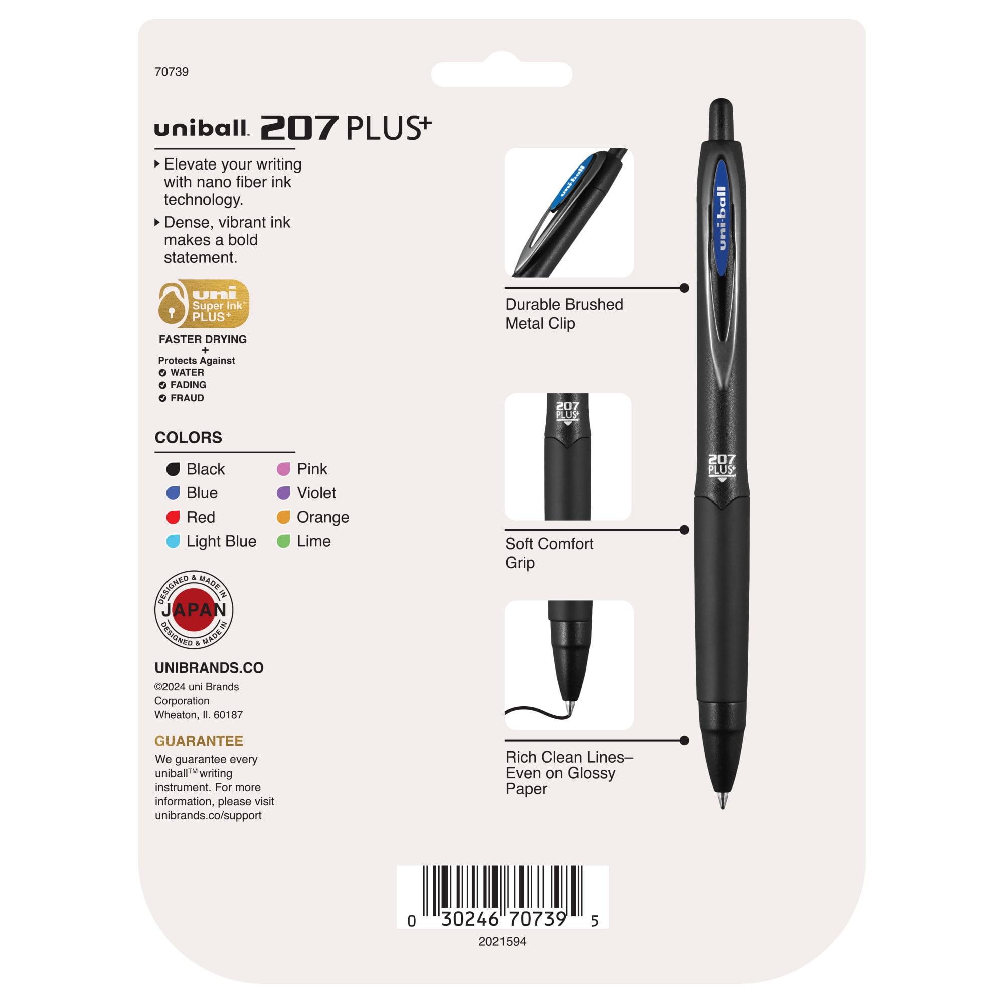uniball 207 Plus+ Retractable Gel Pens, Medium Point, 0.7mm, Assorted Ink Colors, 8 Count