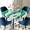 thumbnail image 5 of Elastic Fitted Round Tablecloth, Green White Moire Waterproof Stretch Table Cover for 45"-54" Tables, Modern Abstract Art Washable Outdoor Tablecloths for Patio, Picnic, Camping, 5 of 9