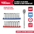 thumbnail image 2 of Hyper Tough 21-Piece 1/2-inch Drive Deep Ratchet and Socket Set (SAE and mm), 2 of 12