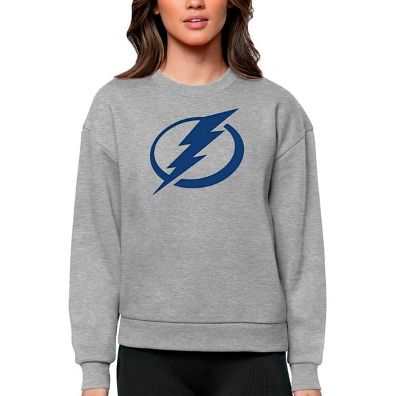Women's Antigua Heather Gray Tampa Bay Lightning Primary Logo Team Logo Victory Crewneck Pullover Sweatshirt