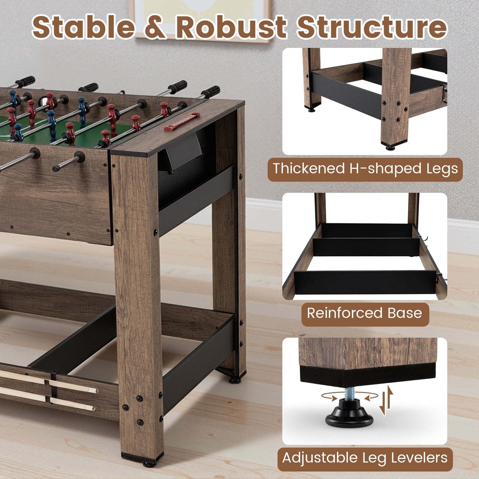 Gymax 2-in-1 48'' Swivel Multi Game Table w/Legs 2 Balls Cue Sticks Triangle Brush