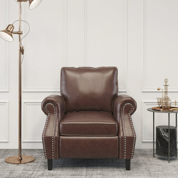 Noble House Amedou Faux Leather Club Chair with Nailhead Trim, Dark Brown