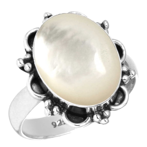 925 Silver Ring For Women - Girls White Natural Mother Of Pearl Stone Silver Ring Size 12.5 April Birthstone Elegant Silver Ring Size 12.5 Gift For Women On Easter 925 Silver Jewelry With Gemstone