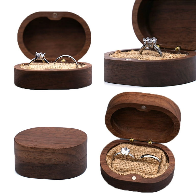 GENEMA Walnut Wood Jewelry Box Engagement Wedding Ceremony Ring Storage Proposal Portable Ring Holder Rustic Wedding Ring Box