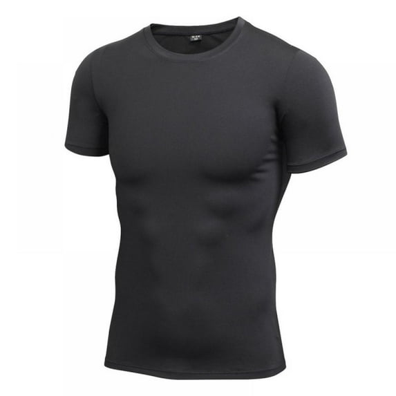 Men's Short Sleeve Compression T-Shirt Fitness Sports Base-Layer Running Top,Black XL