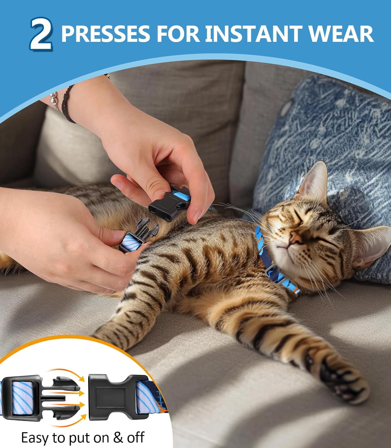 Cat Harness and Leash Set, Escape Proof [3 in 1 Adjustable & Lightweight] Cat Harness, Safe Kitten Harness for Large Cats Comfortable Soft, Easy to Wear, Walking Outdoor Travel, Medium