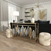 DecMode 44 x 30 Gold Metal Rectangular Leaf Console Table with Mirrored Glass Top and Silver Accents, 1-Piece