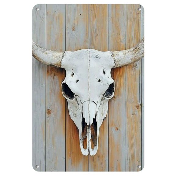 1pc Rustic Western Cow Skull Aluminum Wall Art - Weathered Wooden Plank Design for Home, Bar, Cafe, Garage & Decor, Cow Decor, 2D, Perfect for Room Decor