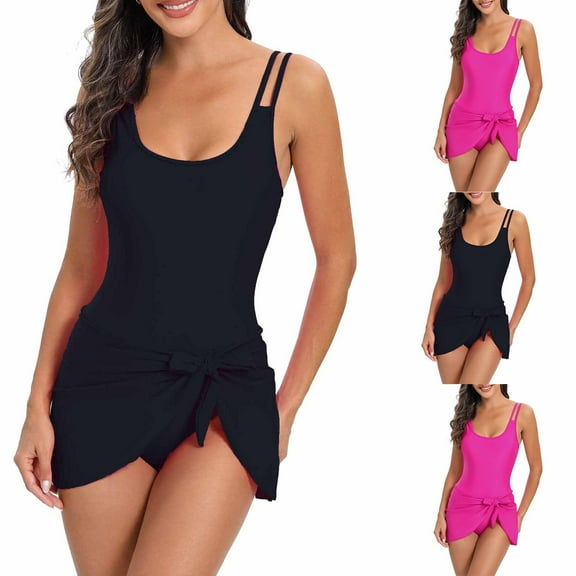 Jacenvly Swimsuits for Women 2Pcs Bathing Suits Tankini Sets Swim Skirt with Low Waist Boyshorts Hot Pink