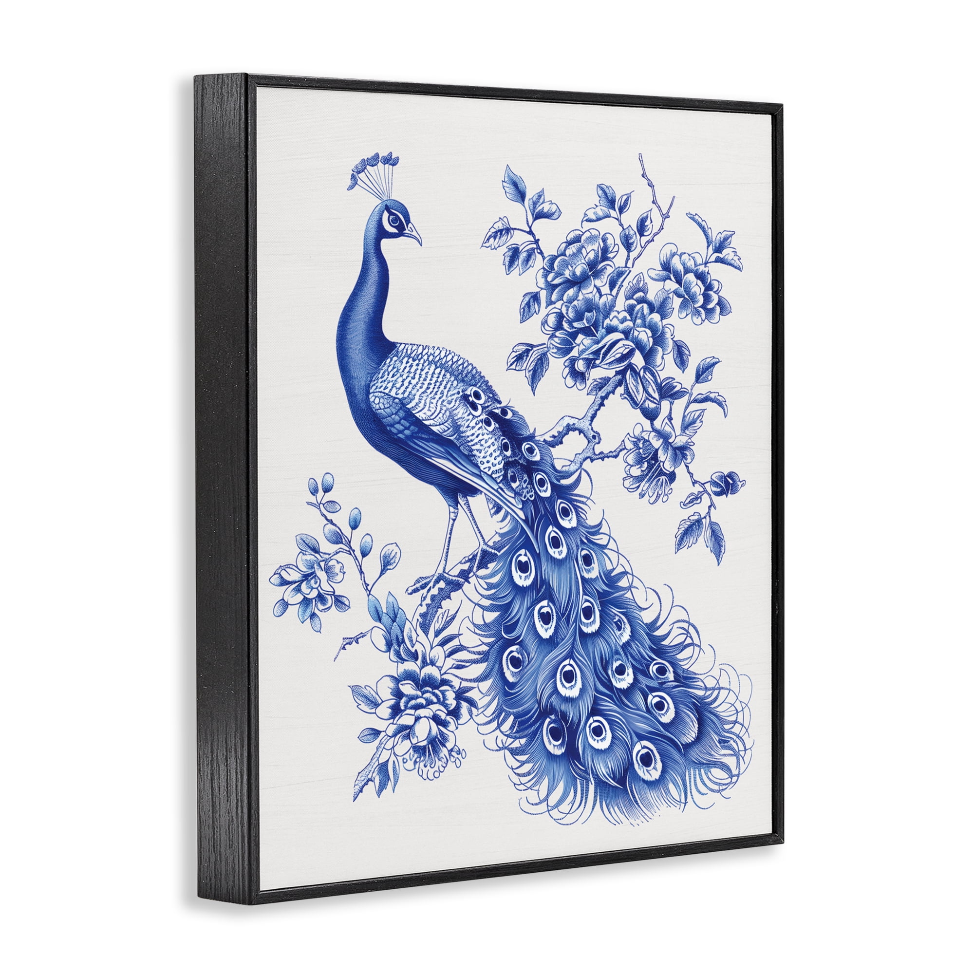 Vintage Peacock in Toile Style Black Framed Giclee Art, design by Lettered and Lined