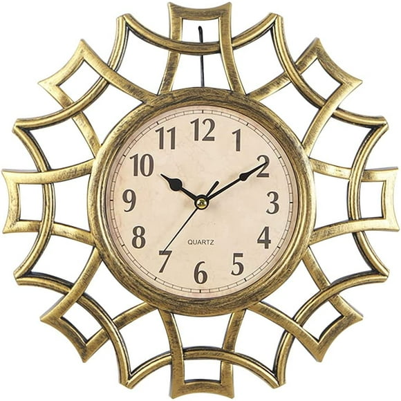 Silent Retro Quartz Clock Vintage Round Decorative Wall Clock Sun Hanging Clock Wall Decoration 10In