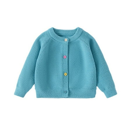 

GYRATEDREAM Girls Cute Knitted Cardigan Kids Cotton Button Up Sweater Long Sleeve Knit Cardigan Crewneck Casual Kawii Clothes for 1-10Y Blue