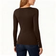thumbnail image 4 of Stichou Long Sleeve Shirts for Women Lace V Neck Rib Knit Slim Fit Basic Tee Tops Casual T-Shirt Going Out Spring Fall Outfits Coffee S, 4 of 5