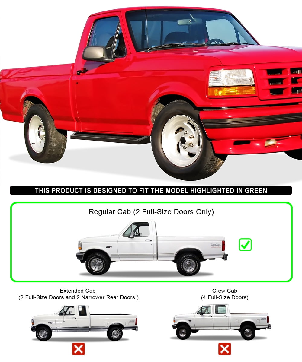 APS Black Running Boards Style Compatible with Ford F-Series Bronco 1980-1996 Regular Cab (Will Not Fit Factory Reinforced Heavy Duty Frames) (Nerf Bars Side Steps Side Bars)