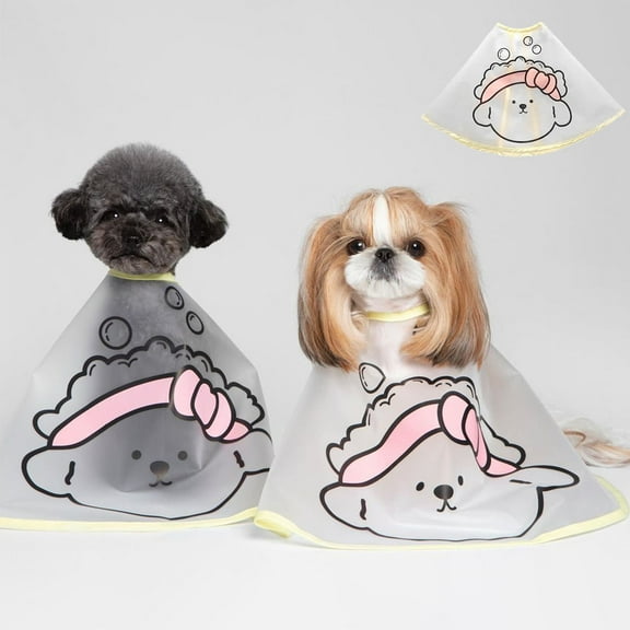 Meidiya Dog Cat Hair Cutting Cape,Clear Water-repellent Barber Cape with Cute Prints for Dog Cat Puppy,Foldable Hair Catch Haircut Apron Pet Cloak