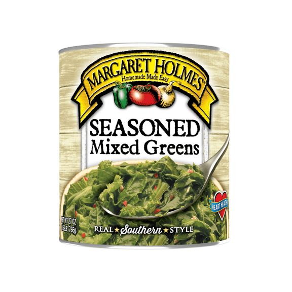 Pack of 2 Margaret Holmes Seasoned Mixed Greens, Canned Vegetables, 27 oz